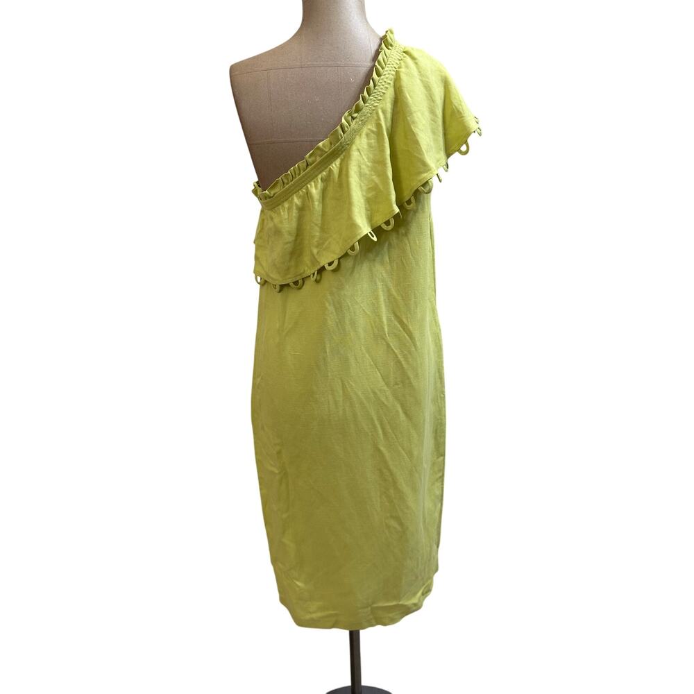 APIECE APART Mini Dress One Shoulder Ruffle Yellow Linen Blend - Picture 4 of 7